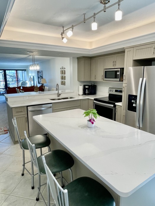 Open kitchen, supplied with most all the appliances, and serving utensils, you will need.