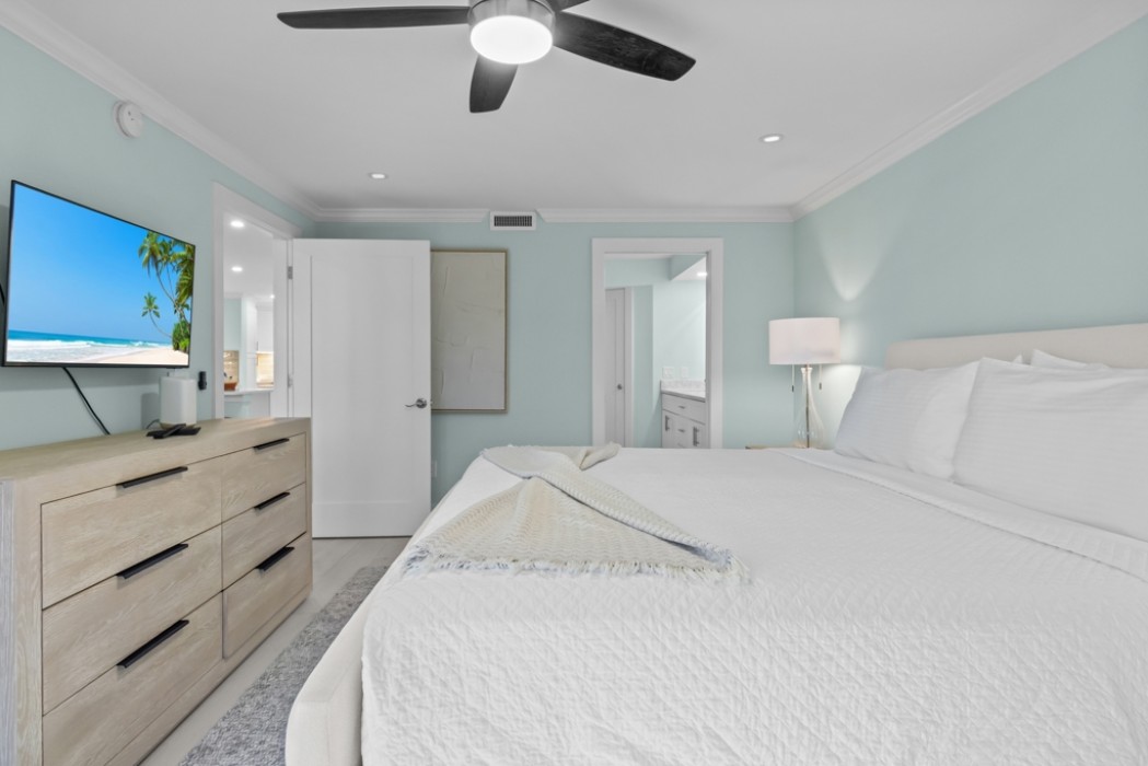 Master bedroom with king bed + tv